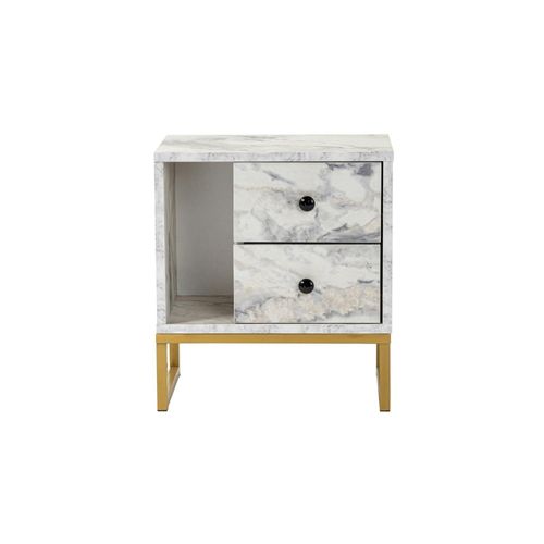 Table De Nuit 2 Tiroirs - Effet Marbre, Pieds Dorés Jena