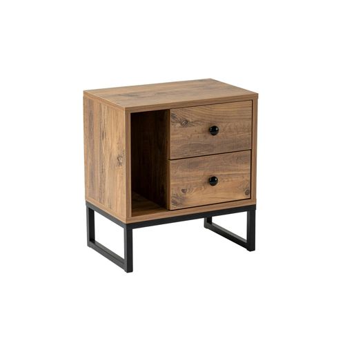 Table De Nuit 2 Tiroirs 1 Niche, Effet Bois De Pin Jena