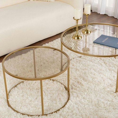 Table Gigogne Verre Ambré - Cadre Doré (lot De 2) ⌀80 Cm Tulum