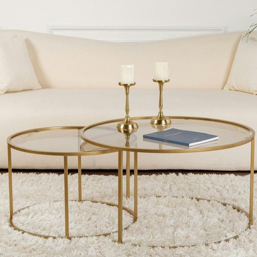 Table Gigogne Verre Ambré - Cadre Doré (lot De 2) ⌀80 Cm Tulum