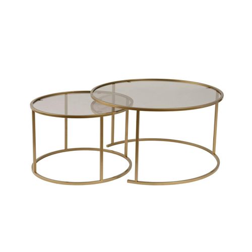 Table Gigogne Verre Ambré - Cadre Doré (lot De 2) ⌀80 Cm Tulum