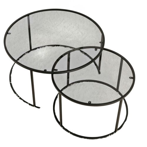 Table Gigogne Verre Fumé - Cadre Noir (lot De 2) ⌀80 Cm Tulum