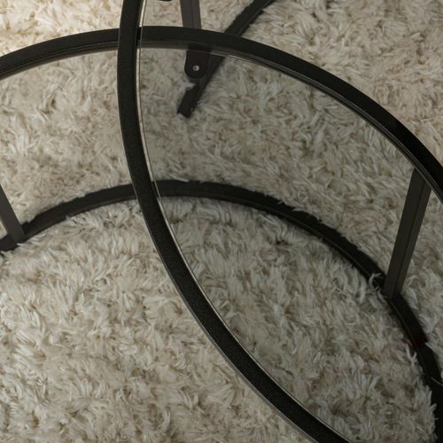 Table Gigogne Verre Fumé - Cadre Noir (lot De 2) ⌀80 Cm Tulum