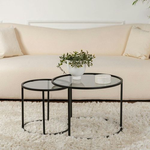 Table Gigogne Verre Fumé - Cadre Noir (lot De 2) ⌀60 Cm Tulum