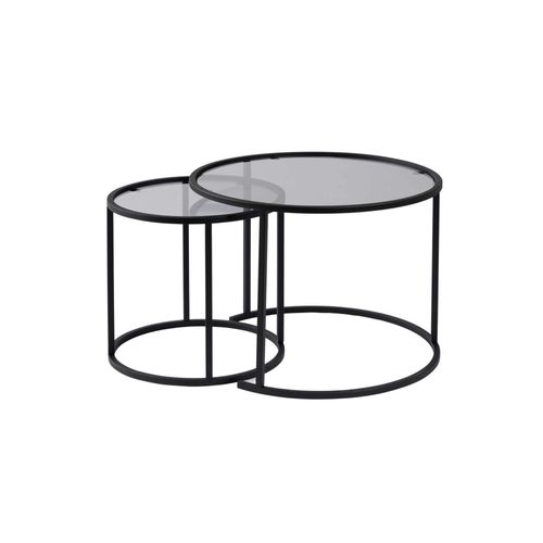 Table Gigogne Verre Fumé - Cadre Noir (lot De 2) ⌀60 Cm Tulum