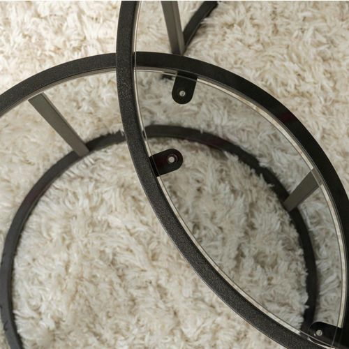 Table Gigogne Verre Fumé - Cadre Noir (lot De 2) ⌀60 Cm Tulum