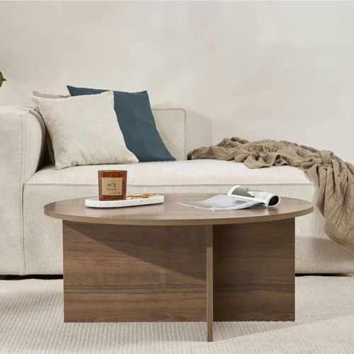 Table Basse Ronde Minimaliste - Effet Bois De Noyer Marfa