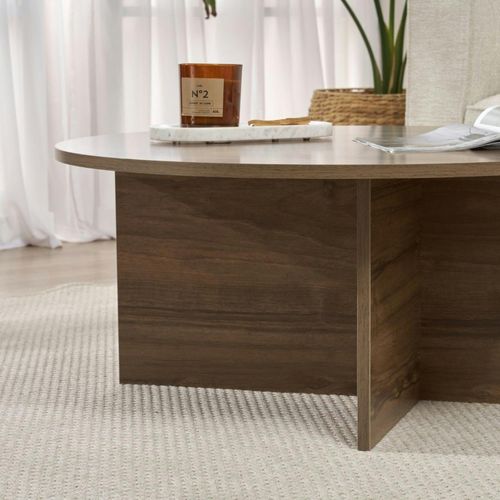 Table Basse Ronde Minimaliste - Effet Bois De Noyer Marfa