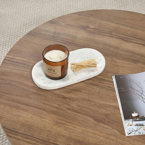 Table Basse Ronde Minimaliste - Effet Bois De Noyer Marfa