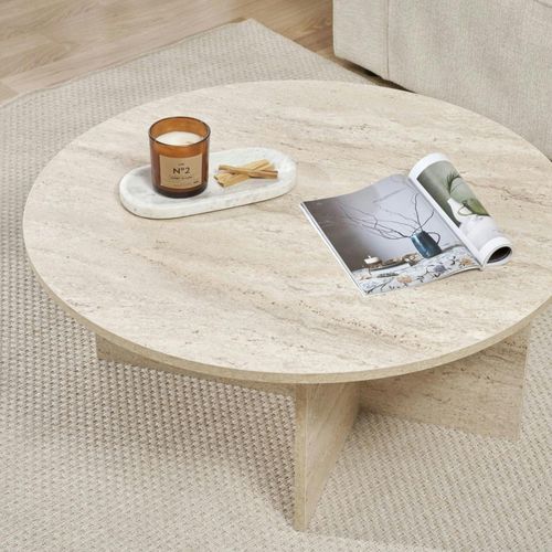 Table Basse Ronde Minimaliste - Effet Travertin Marfa