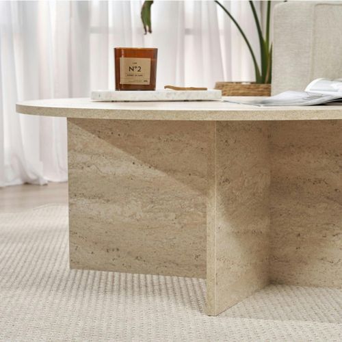 Table Basse Ronde Minimaliste - Effet Travertin Marfa
