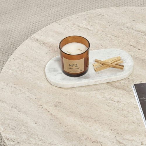 Table Basse Ronde Minimaliste - Effet Travertin Marfa