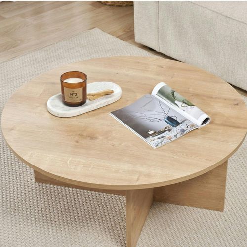 Table Basse Ronde Minimaliste - Effet Bois De Chêne Marfa