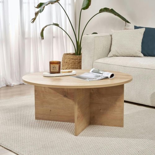 Table Basse Ronde Minimaliste - Effet Bois De Chêne Marfa