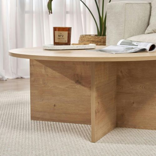 Table Basse Ronde Minimaliste - Effet Bois De Chêne Marfa