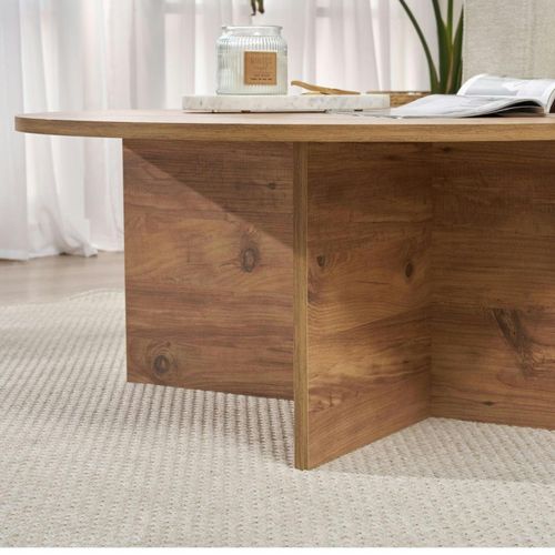 Table Basse Ronde Minimaliste - Effet Bois De Pin Marfa