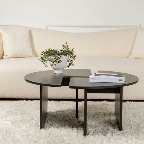 Table Basse Ronde Noire Effet Bois - Design Puzzle Marfa