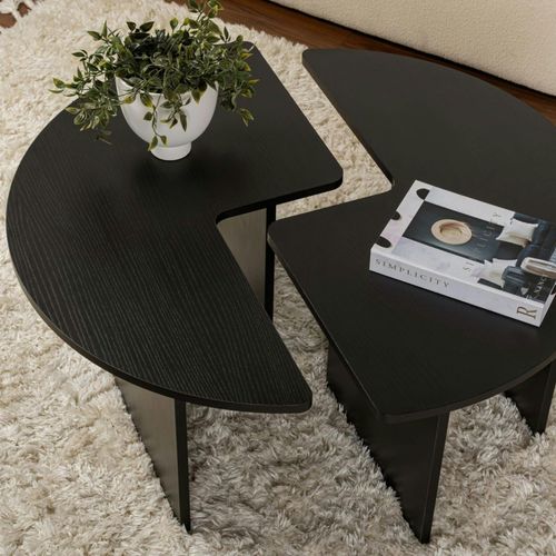 Table Basse Ronde Noire Effet Bois - Design Puzzle Marfa
