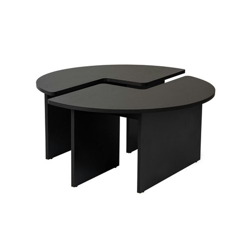 Table Basse Ronde Noire Effet Bois - Design Puzzle Marfa