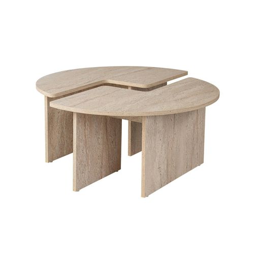 Table Basse Ronde Effet Travertin - Design Puzzle Marfa