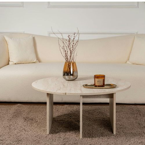 Table Basse Ronde Effet Travertin - Design Puzzle Marfa