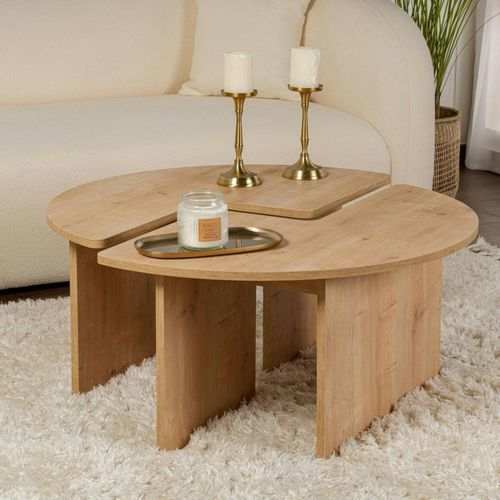 Table Basse Ronde Effet Bois De Chêne - Design Puzzle Marfa