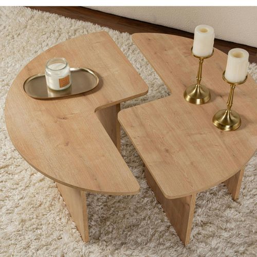 Table Basse Ronde Effet Bois De Chêne - Design Puzzle Marfa