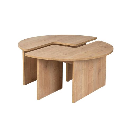 Table Basse Ronde Effet Bois De Chêne - Design Puzzle Marfa