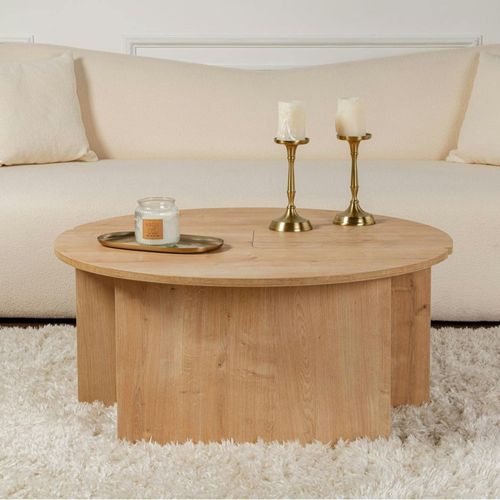 Table Basse Ronde Effet Bois De Chêne - Design Puzzle Marfa