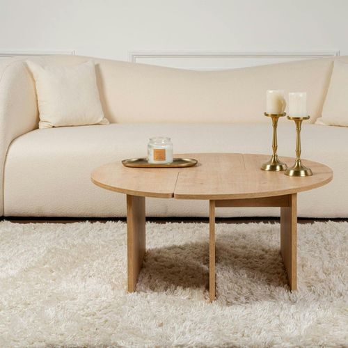 Table Basse Ronde Effet Bois De Chêne - Design Puzzle Marfa