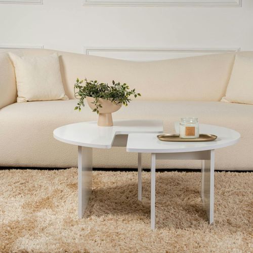 Table Basse Ronde Blanche Effet Laque - Design Puzzle Marfa