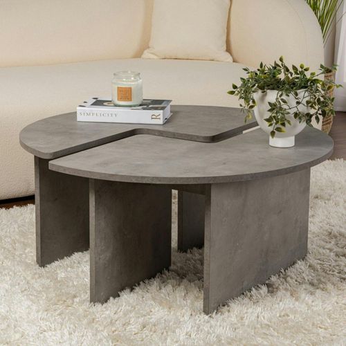 Table Basse Ronde Effet Béton – Design Puzzle Marfa