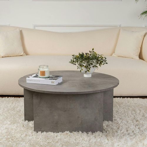 Table Basse Ronde Effet Béton – Design Puzzle Marfa