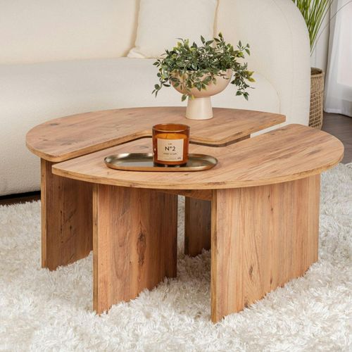 Table Basse Ronde Effet Bois De Pin – Design Puzzle Marfa
