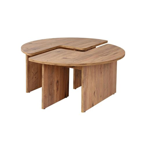 Table Basse Ronde Effet Bois De Pin – Design Puzzle Marfa