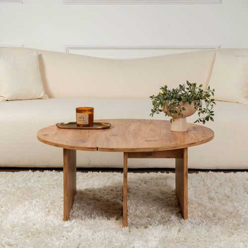 Table Basse Ronde Effet Bois De Pin – Design Puzzle Marfa