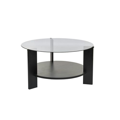 Table Basse Verre Fumé Double Plateau - Effet Bois Noir Salta