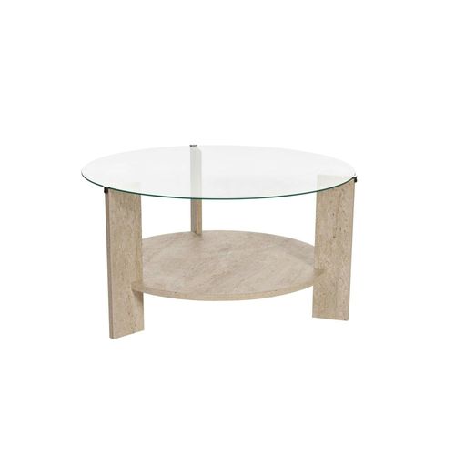 Table Basse Verre Double Plateau - Effet Travertin Salta