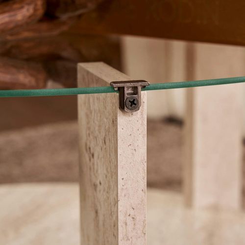 Table Basse Verre Double Plateau - Effet Travertin Salta