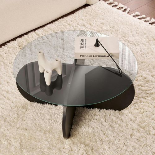 Table Basse Verre Fumé - Pied En Croix Effet Bois Noir Salta