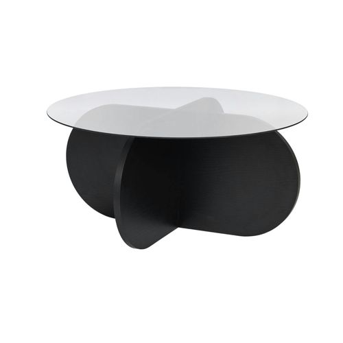 Table Basse Verre Fumé - Pied En Croix Effet Bois Noir Salta