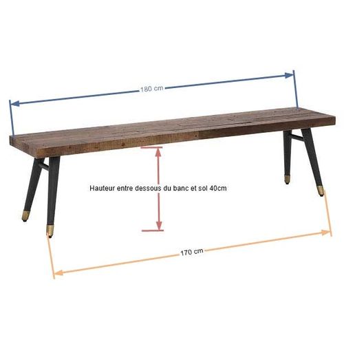 Banc De Table Bois Recyclé Piètement Effet Laiton Vieilli 180 Cm Adélaïde