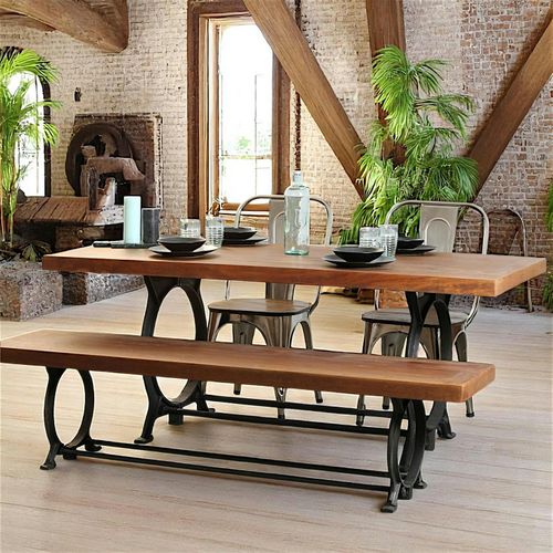 Table à Manger Industrielle Vintage Bois Recyclé 180 Cm Leeds