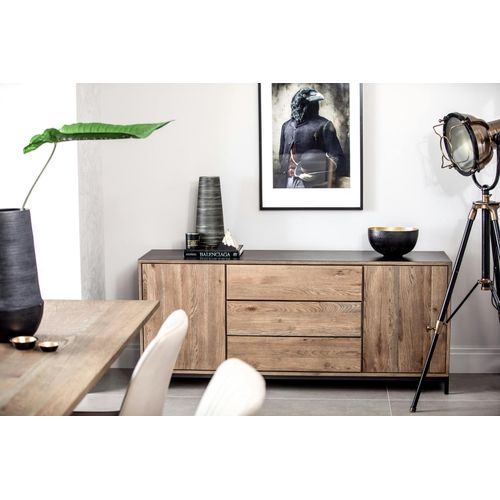Buffet Contemporain Chêne Massif Encadrement Métal Noir Hudson