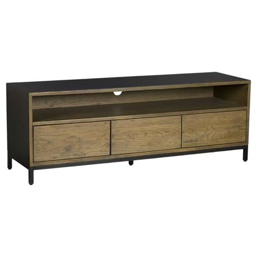 Meuble TV Contemporain Chêne Massif Encadrement Métal Noir Hudson