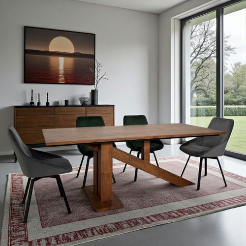 Table à Manger Moderne Piètement Oblique Chêne Massif 200 Cm Oka