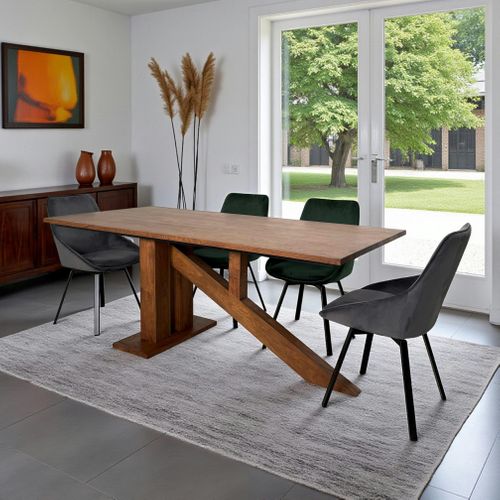 Table à Manger Moderne Piètement Oblique Chêne Massif 200 Cm Oka
