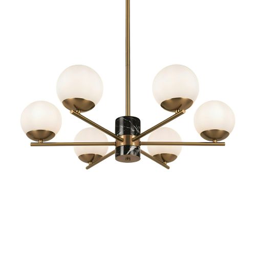 Suspension Moderne – 6 Globes et Marbre Noir deltona