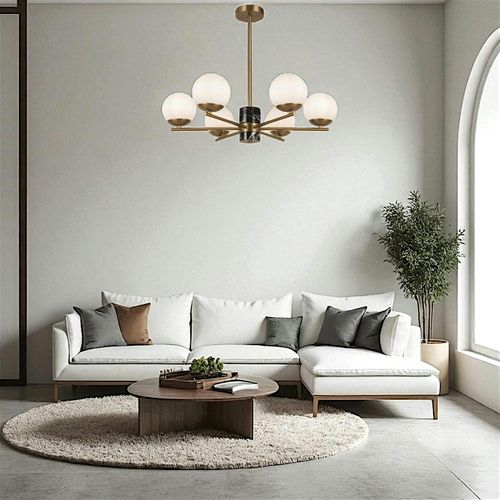 Suspension Moderne – 6 Globes et Marbre Noir deltona