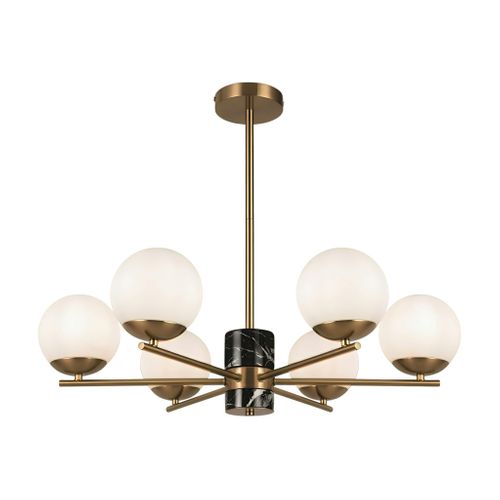 Suspension Moderne – 6 Globes et Marbre Noir deltona